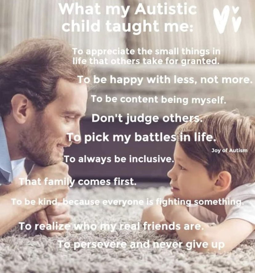 I’ve learnt a lot from my son. He’s made me a better person. How about you? #Autism #inclusion #PickYourBattles #CelebrateTheSmallWins #MentalHealthMatters ⬇️⬇️⬇️