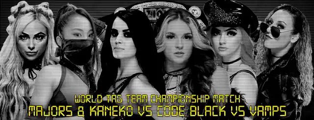 ZionWrestling's tweet photo. World Tag Team Champions Code Black face familiar and unfamiliar threats at Invasion: Steel City! The former CHAMPS, VAMPS as well as the new, dynamite duo of Hana Kaneko and Jordan Majors!
🖤@XtremeQueenz 🖤🧛‍♀️@HEARTLESSAmara @LadyLuckLynn🧛‍♀️ 💲@TheJordanMajors @BladeOfKaneko 🗡 https://t.co/n3hLXr711x