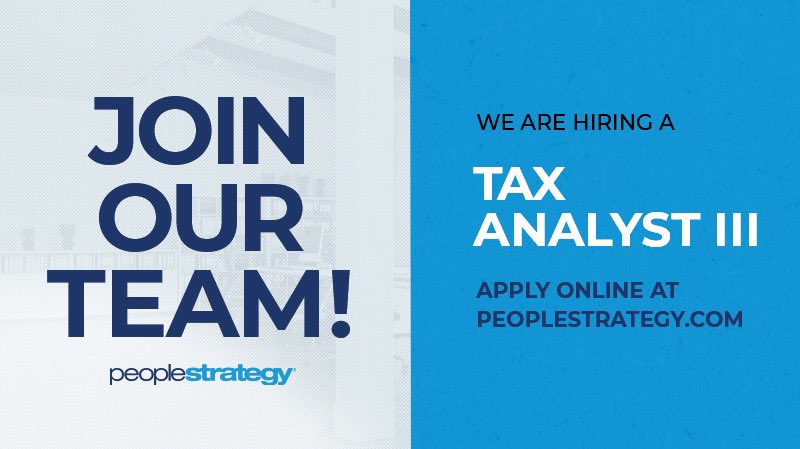 💼 Calling all seasoned tax professionals! We are #hiring a Tax Analyst lll with sme to handle federal, state, and local payroll tax compliance, prepare returns, and work directly with clients!

🌴 Fantastic perks like #remotework and DTO!

Apply here: ps-jobs.ehcm.io/position/215
