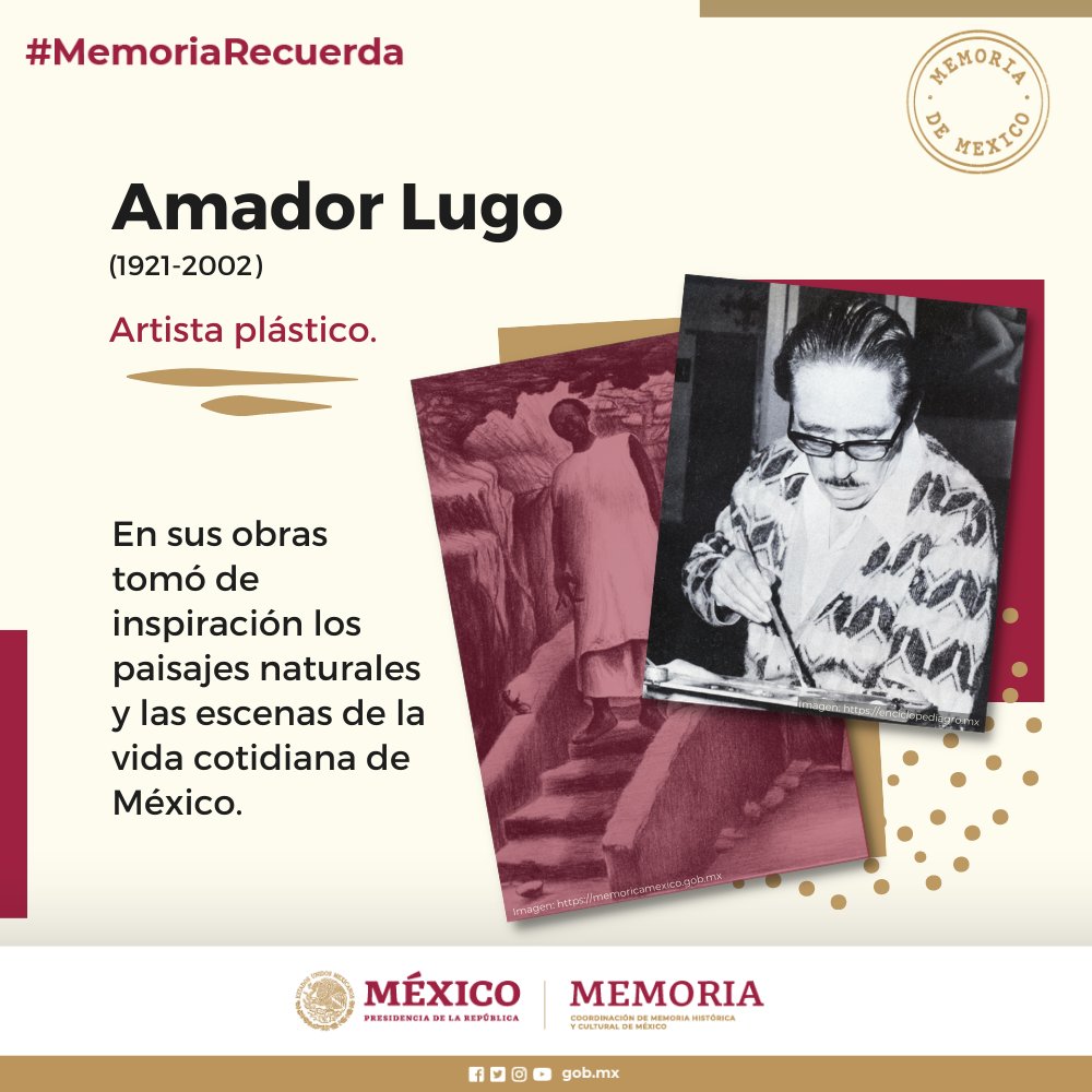Amador Lugo fue un pintor, grabador y escritor mexicano.👨🏻‍🎨✨ Además de ello, se dedicó a la promoción cultural y creó diversas instituciones como el Salón de la Plástica Mexicana y la Sociedad Mexicana de Grabadores.🎨🖌️ Falleció el 26 de junio de 2002. #MemoriaRecuerda