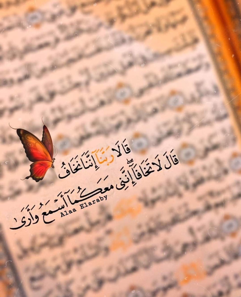 ﴿قَالَ لَا تَخَافَآ ۖ إِنَّنِى مَعَكُمَآ أَسْمَعُ وَأَرَىٰ ﴾ 
-رعاية وطمأنينة 🦋🧡