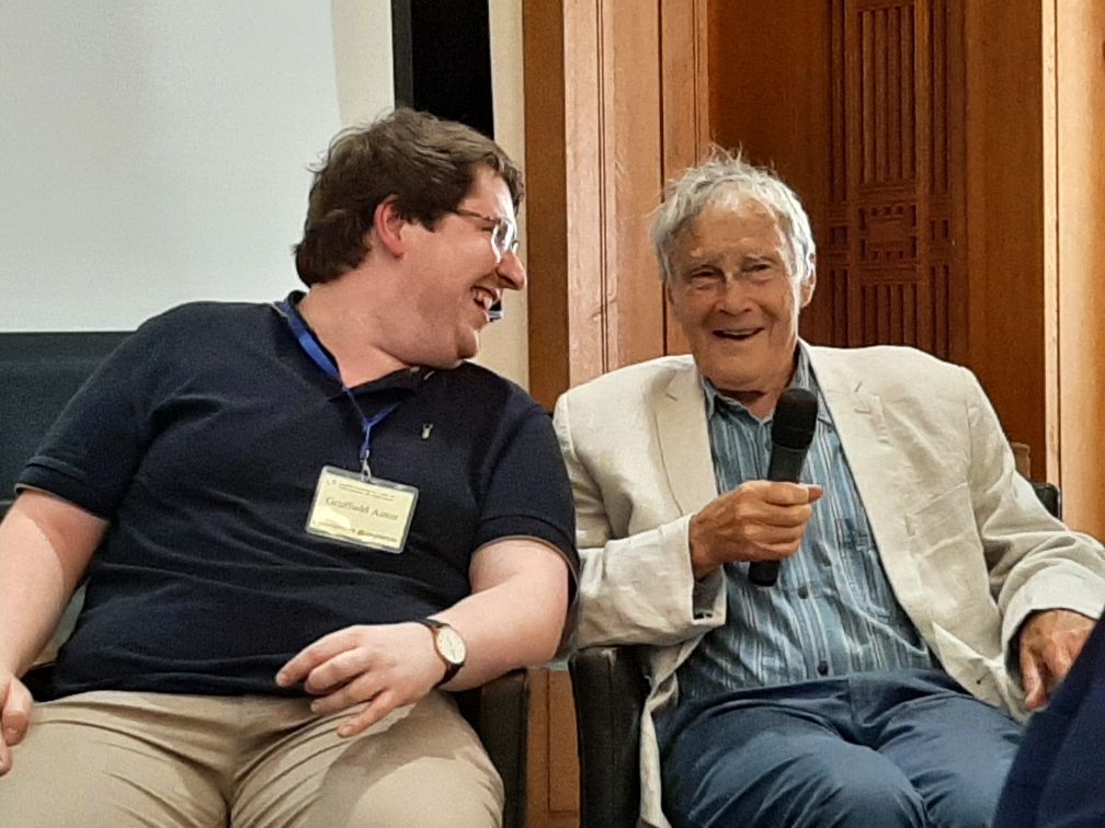 Daniel Huws and Gruff Antur celebrating the publication of their 'memory palace', the Repertory of Welsh MSS and Scribes. Congratulations to all <a href="/WelshMSS/">Welsh Manuscripts</a> <a href="/llawysgrifau/">Llawysgrifau Cymru</a> <a href="/Ganolfan/">Y Ganolfan Geltaidd</a>