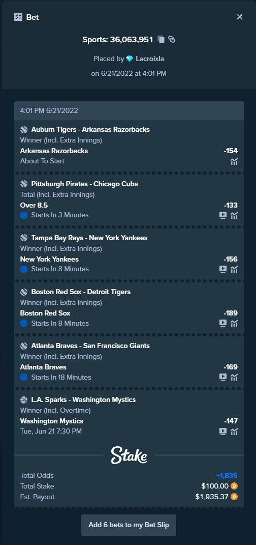 $100 to one person if this parlay wins. Must be following, like, retweet and tag 3 friends.