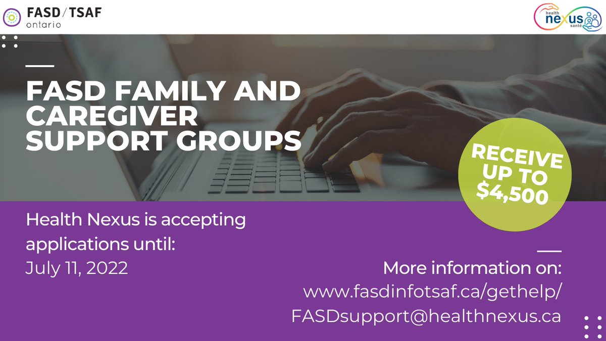 Health_Nexus's tweet photo. #HealthNexus is launching its call for funding applications for #FASD Support Groups in Ontario! Apply by July 11, 2022, to receive up to $4,500 in funding! https://t.co/1enUfodvz1 https://t.co/cdlBSrGi7I