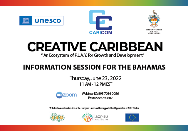 Creatives in The Bahamas🇧🇸 - Join the #CreativeCaribbean Info Session this Thursday, June 23, 2022 at 11:00am EST
Learn how to access grants in areas such as music, fashion, festivals, film, animation, literary arts, visual &amp; performing arts.
Register now: bit.ly/3tPK4Fa