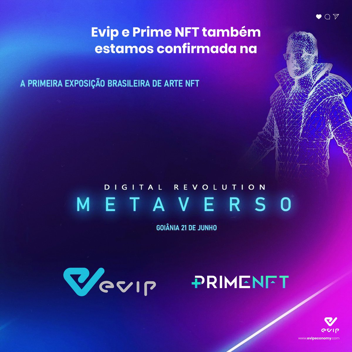 A Evip e Prime NFT está confirmada na primeira exposição Brasileira de Arte NFT !

@digitalrevolution.com.br Arte &amp; Tecnologia &amp; Experiencia &amp; Design &amp; NFT &amp; Web3 &amp; Blockchain &amp; Metaverso &amp; DAO &amp;
Crypto
—
Estamos na penúltima das sete grandes ondas que vão acontecer.
 #metaverso