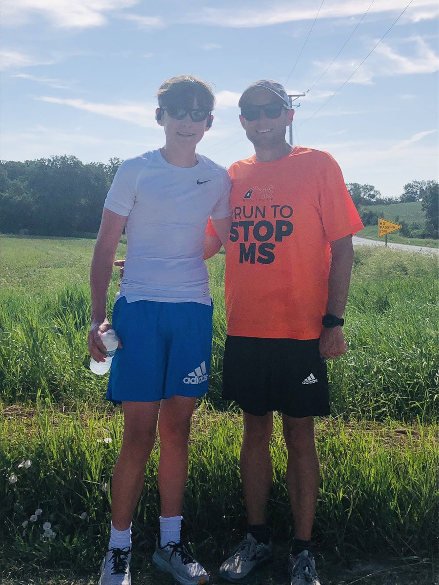 Ryanwolf10's tweet image. The @MSRuntheUS relay that I helped kick off in California in April made its way to the Midwest. They were in need of a little mileage assistance today so Landon and I got up early &amp;amp; put in 16 miles in western Iowa to start them across Iowa. Running for a great cause!#teamwork 🧡