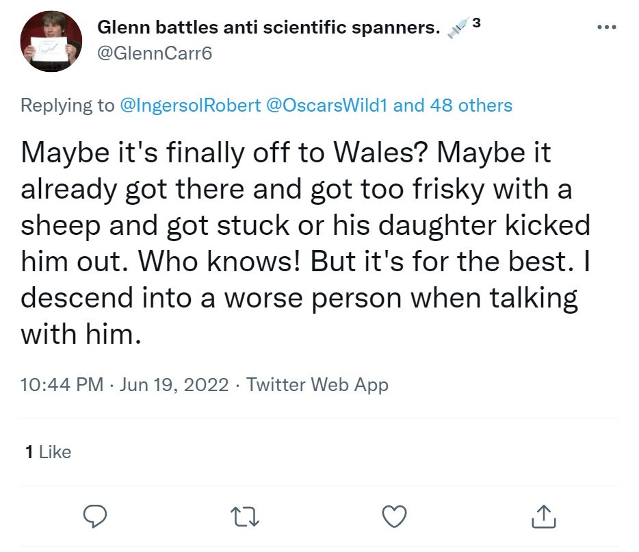 cyst_mark's tweet photo. @GlennCarr6 @RitaPanahi @Twitter @elonmusk What was it you recently stated to me?

'Fess up'?

The reason why you are a bad person is that you hate other people that wont do as they are told, amirite? https://t.co/jVTfFO9ui7
