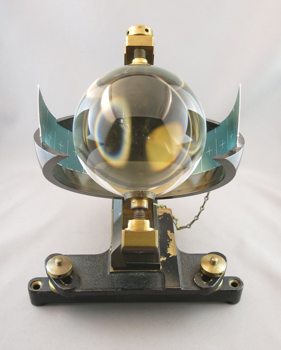 SciTechMuseum's tweet photo. @avspacemuseum @airandspace @RAFMUSEUM @RoyalAviationMB @AgMuseum Here's our #SunniestObject- it's a Sunshine Recorder circa 1920's! The spherical lens focuses the sun on a strip of paper and burns a line showing what parts of the day had significant sunshine. Challenging the @museumofnature, you're it! https://t.co/Nik6Av586s