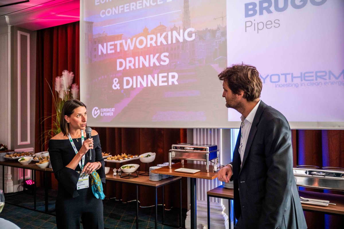 EuroheatPower's tweet photo. A great atmosphere at tonight's #22EHPconf #networking dinner sponsored by @BRUGG_Pipes & @Kyotherm. We are delighted to see the #DHC community together again in Brussels 🎶🥂!
#EHPatWork https://t.co/gY8RObUwgA