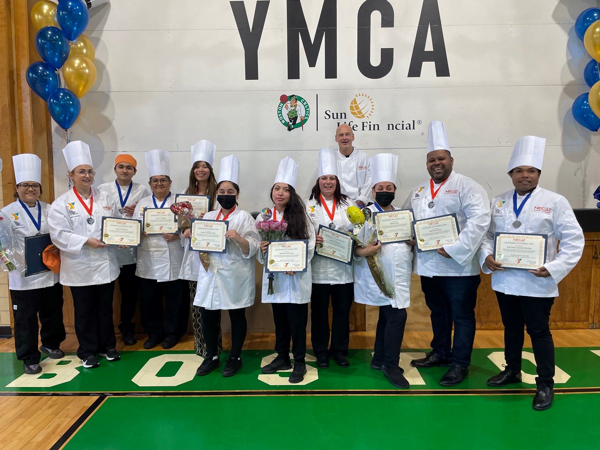 NECATBoston's tweet photo. Hats off--or should we say chef hats on!--to the first &amp; newest student chefs from @Necatboston in partnership with the @YMCA_Boston. The Spanish course in Spanish and English will launch culinary careers for our wonderful students #MAjobs #mapoli #futureofwork #cookingskills https://t.co/5pkHymxVBJ