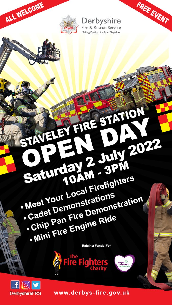 If you missed the open day at Kingsway last weekend don't despair, the next open day is at @StaveleyFire on Saturday 2 July. You can view all of our open days across Derbyshire here ow.ly/5yG750JAhrc