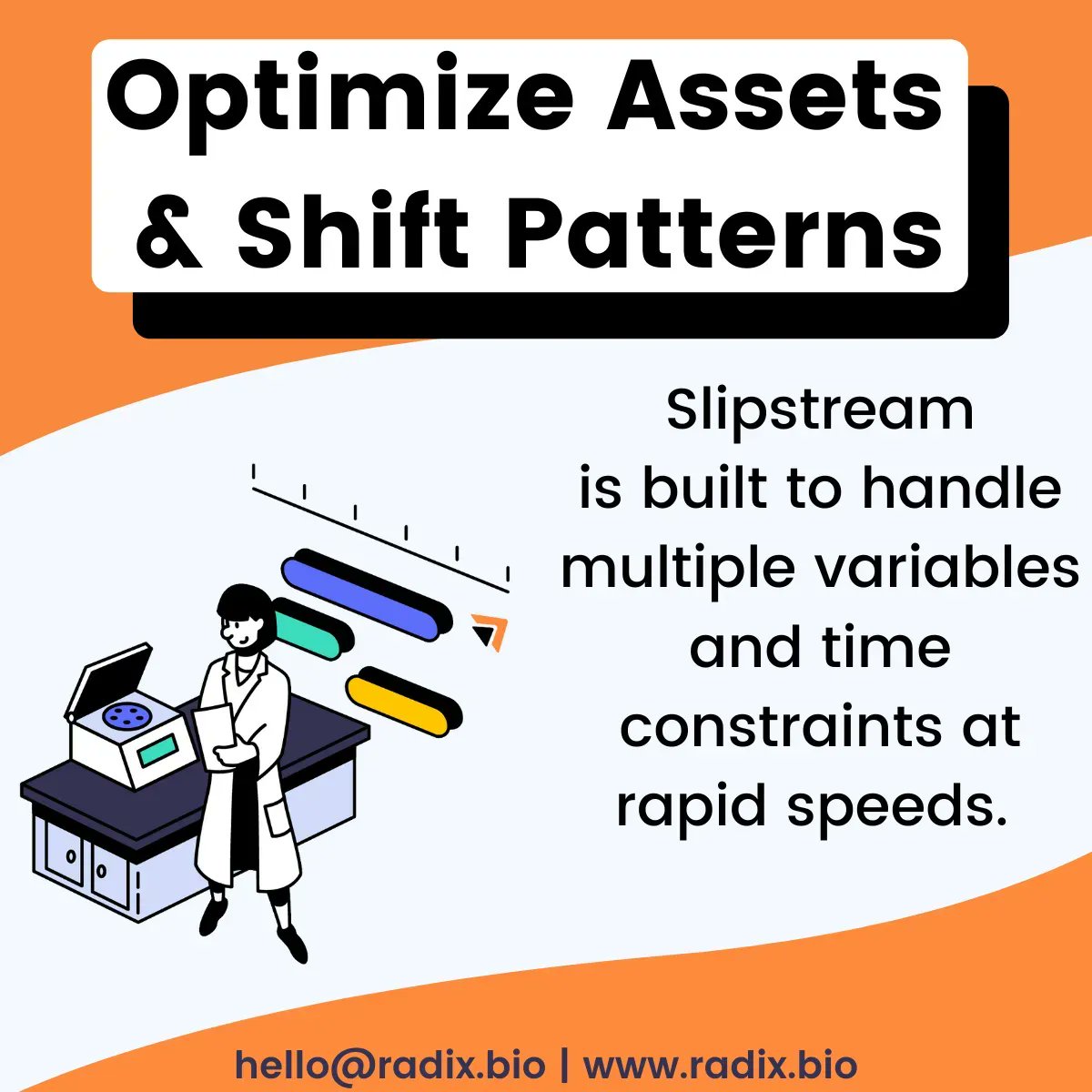 RadixLabsBio's tweet image. Lean on Slipstream to help you manage multiple runs in parallel across the same #equipment in your #lab to increase utilization, or use it to stagger the start and end times for your shifts. 

#biotech #startup