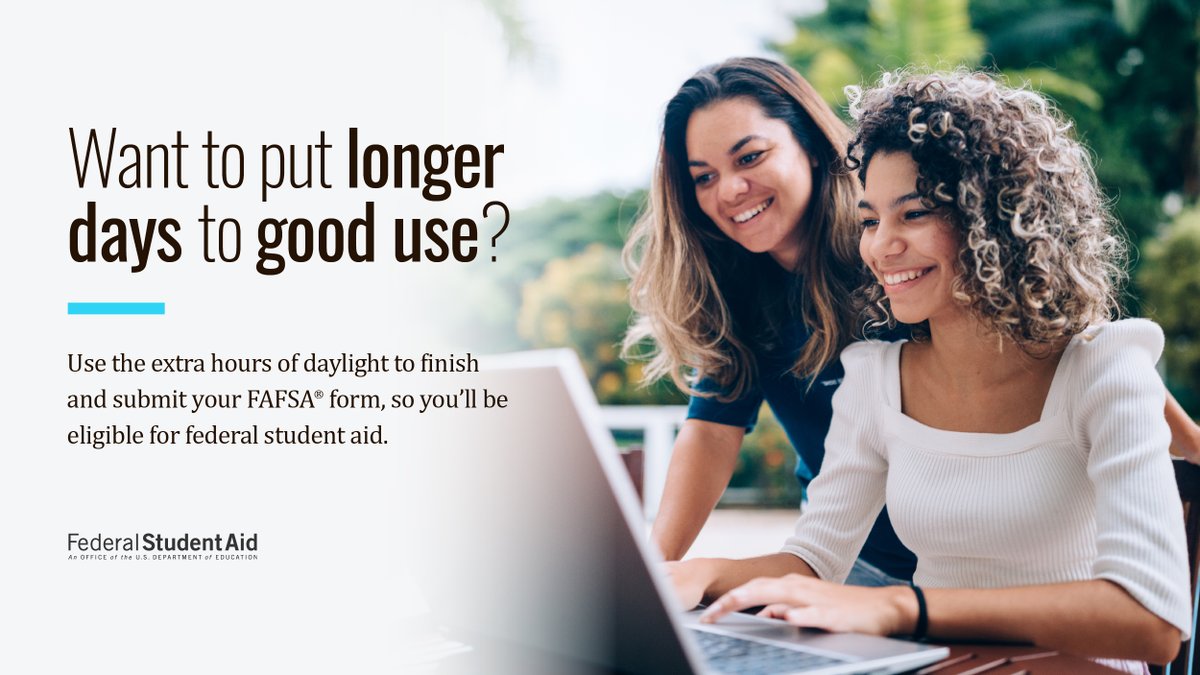 Hello, summer ☀️ It’s the longest day of the year! Can you guess how we’re celebrating? 😉​

Submit your FAFSA® form today at fafsa.gov
