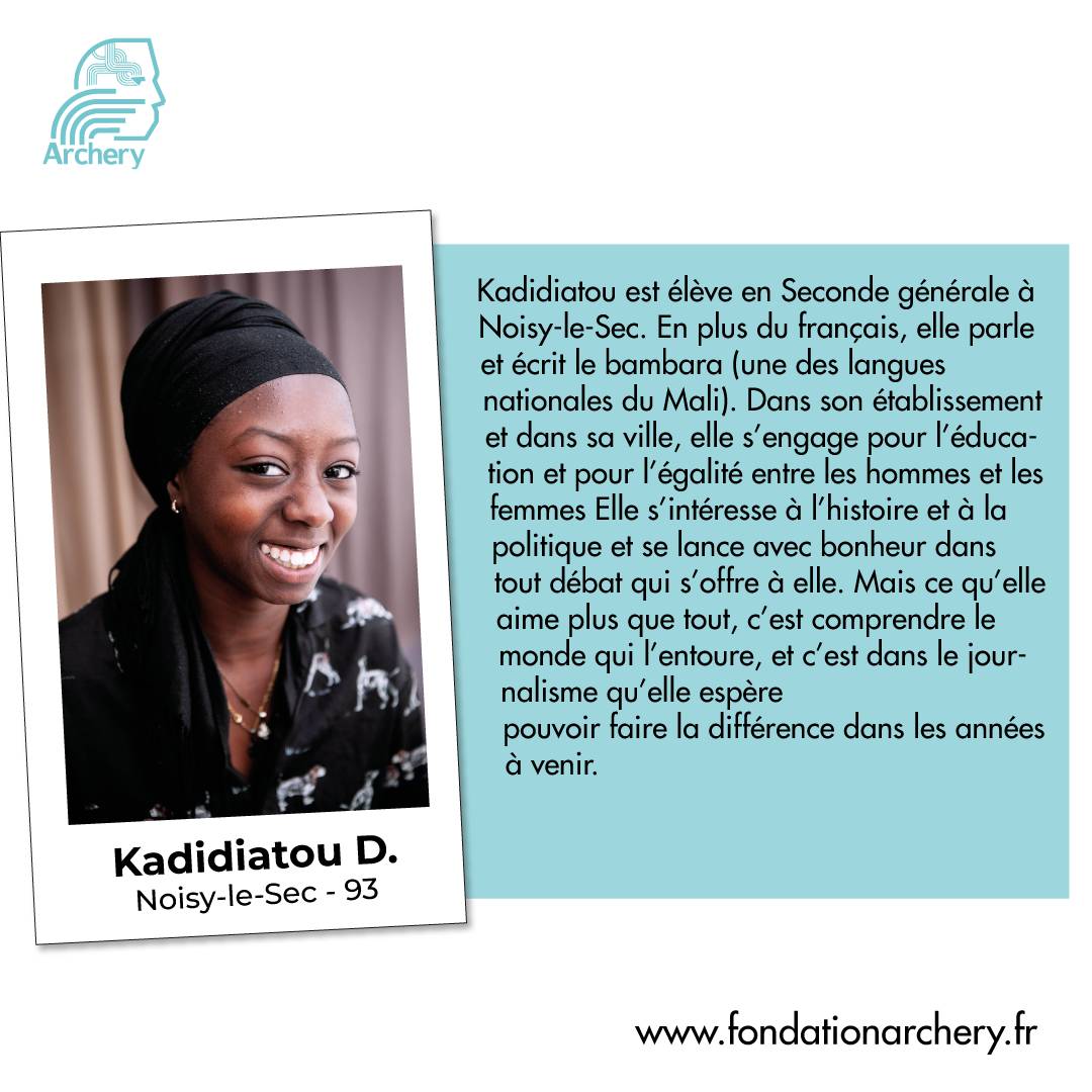 Très engagée dans tout ce qu’elle fait et entreprend, Kadidiatou prévoit de faire des études de journalisme
depuis ses 9 ans. 

L’engagement social est une des activités qu’elle maitrise parfaitement.