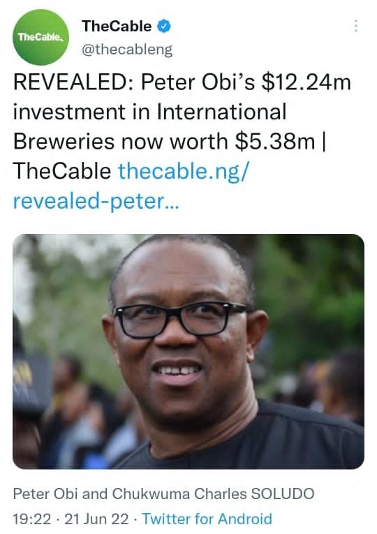 TINUBU invested N4b of Lagos money in ECONET and brought back N19B to LAGOS. That is a profit of N15B without doing MMM.

POLITICS is not about insult trading, it is about scorecard.