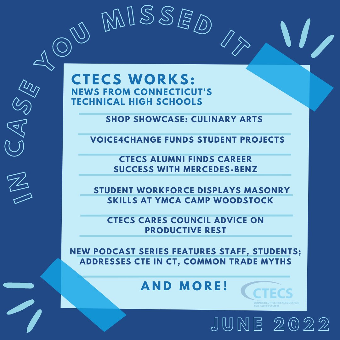 CTTechHS's tweet image. That&apos;s a wrap! Catch up on what we&apos;ve been up to in the latest newsletter;

☑️ career success for CTECS alumni at Mercedes-Benz
☑️ CTECS #StudentWorkforce #masonry skills on display at Camp Woodstock
☑️ the importance of productive rest
☑️ &amp;amp; much more!

📰parentsquare.com/feeds/12753107