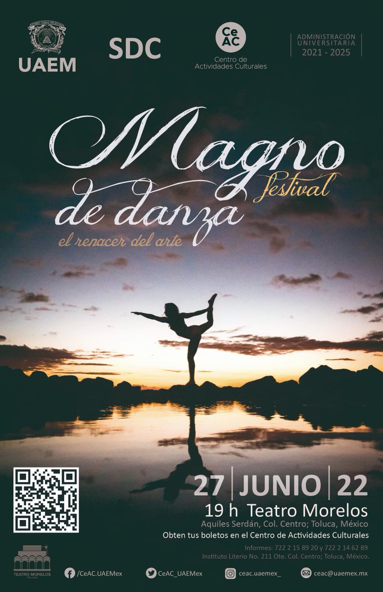 CeAC_UAEMex's tweet photo. Es momento de renacer, de reencontrarnos a través de las artes. Vive con nosotros el regreso del Magno Festival de Danza y celebremos la danza, la cultura y la vida misma. 

💃Entrada GRATUITA con boleto. 

#SomosCultura #SomosUAEMéx https://t.co/xfnMkQAojx