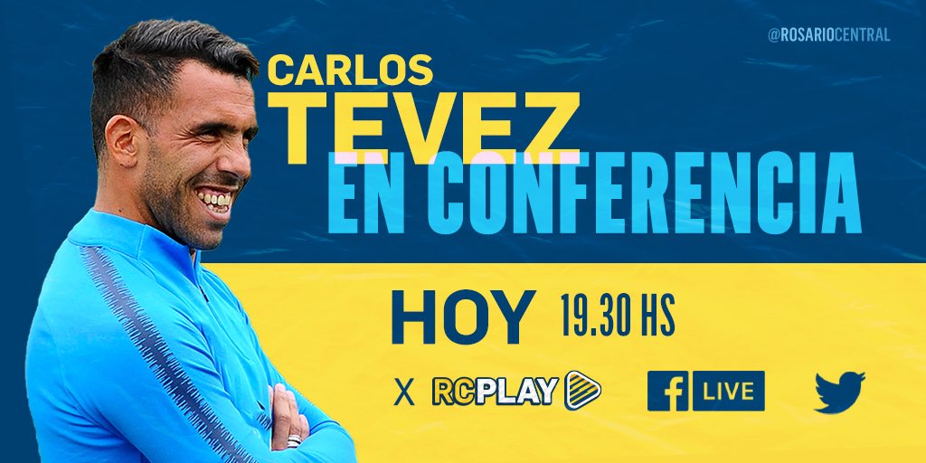 HOY a las 19:30 mirá en VIVO la conferencia de presentación de Carlos Tévez como nuevo director técnico de <a href="/RosarioCentral/">Rosario Central</a>. 

🆓 Registrate GRATIS
🎦 rosariocentralplay.com
 
📲 ¡Descargá la App!
▶️ iOs: apple.co/2XQFzxb
▶️ Android: bit.ly/2XQFAkJ