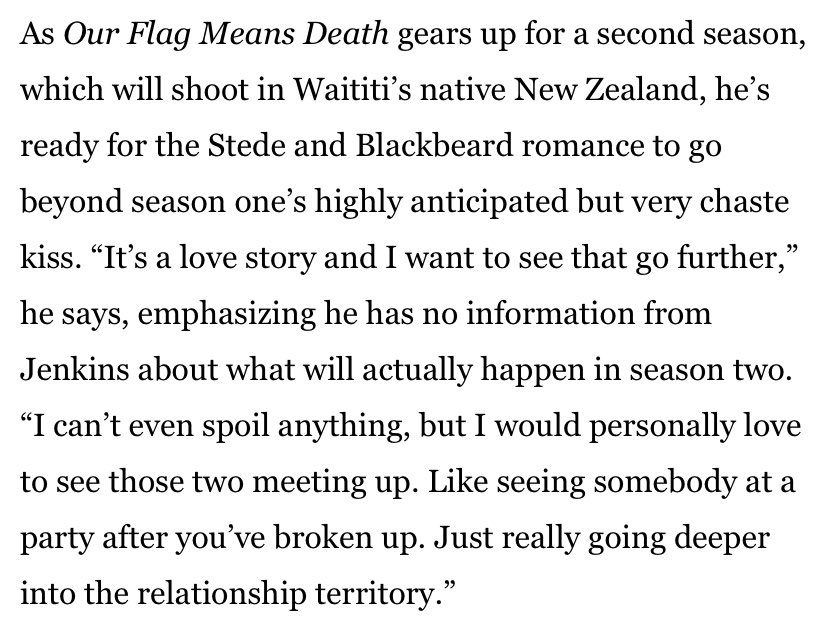 queeraspirates's tweet photo. new Taika interview about his hopes for what will happen in ofmd season two ❤️ https://t.co/wAv7nAu9GF