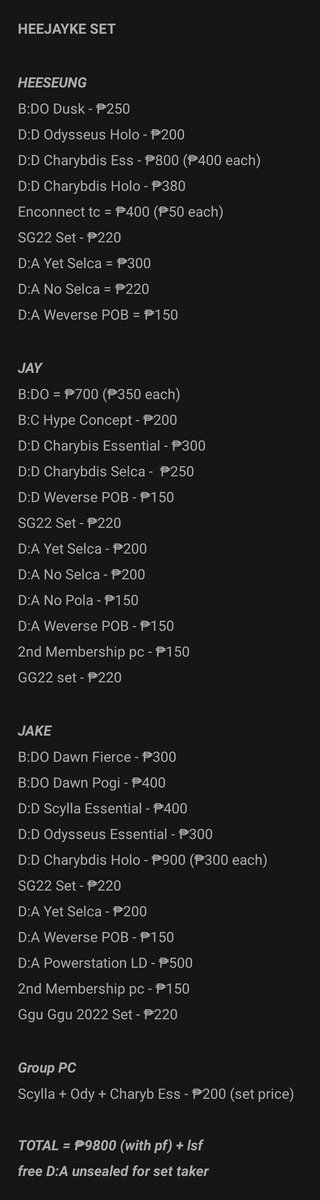 heejayke_z's tweet photo. #sim_sells
β wts lfb enhypen enha ph
κ enha pc quitting sale
π price + lsf
π 50% dp (non-refundable) + flexi payment for rb
π can look for kahati but will transact w/ and ship to one person
π rcbyt https://t.co/ZLfpWmzZXR
π reply or dm to claim β‘Μ https://t.co/RiH69QWmJH