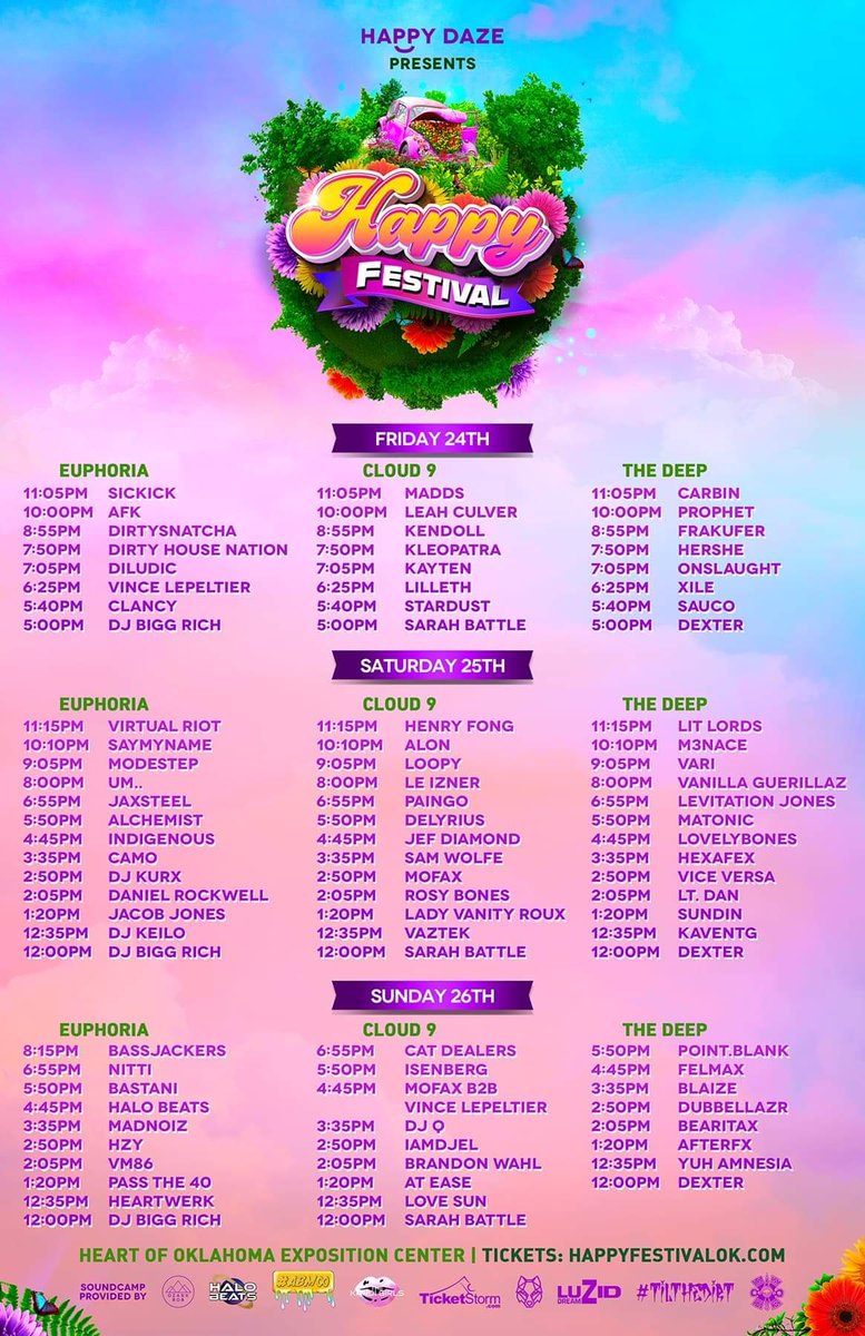 Let's gooooo <a href="/HappyFestivalOK/">Happy_Festival</a>🙌🏼
Excited to see my big influencers <a href="/Virtual_Riot/">Vir✝ual Rio✝ (94%)</a> again, and first time finally getting to see <a href="/Modestep/">Modestep</a>! I play same day at the deep stage 5:50-6:50😆🤙🏼