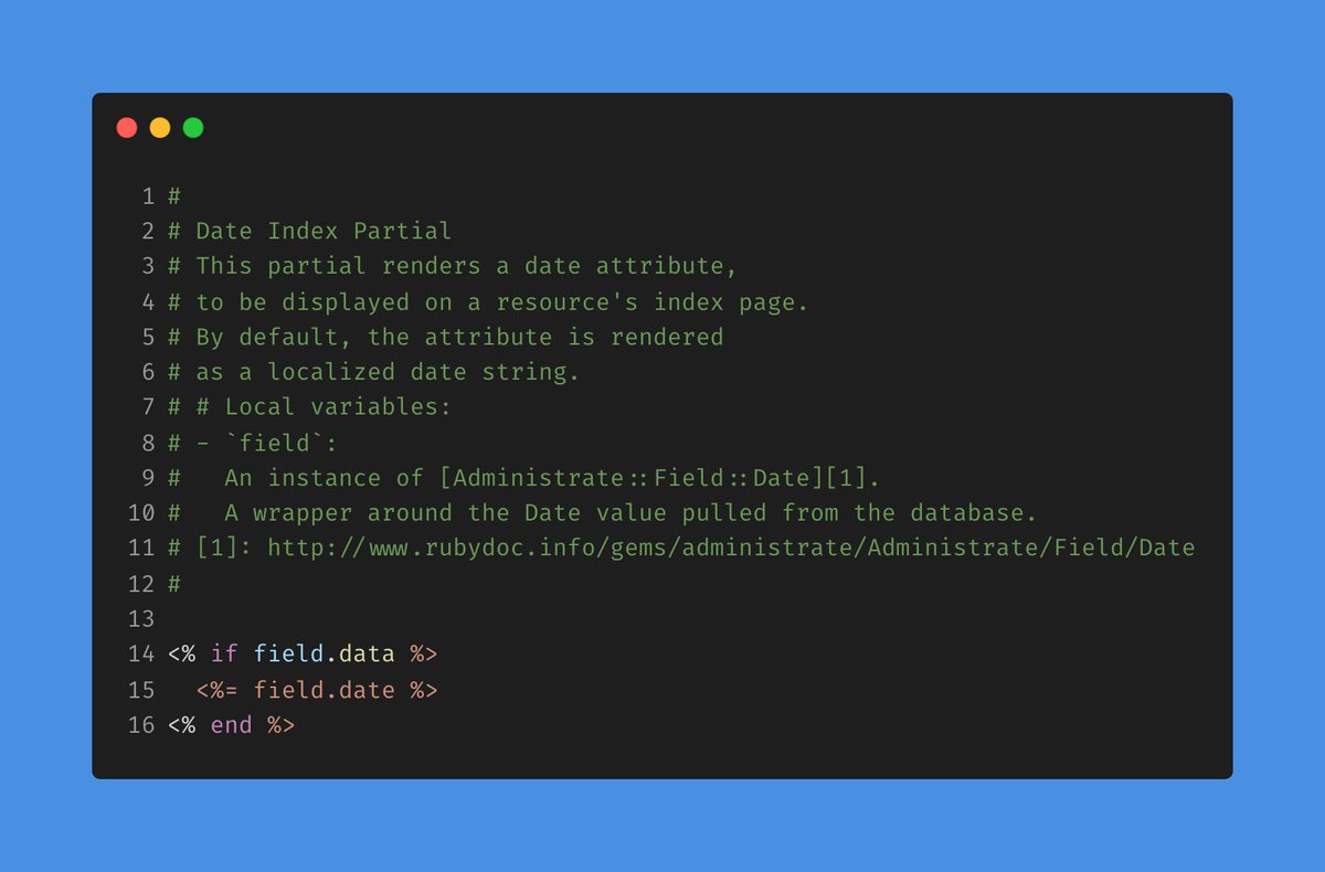 ShinoKouda's tweet image. Rails administrate gem is a nice example of well-documented code :

github.com/thoughtbot/adm…