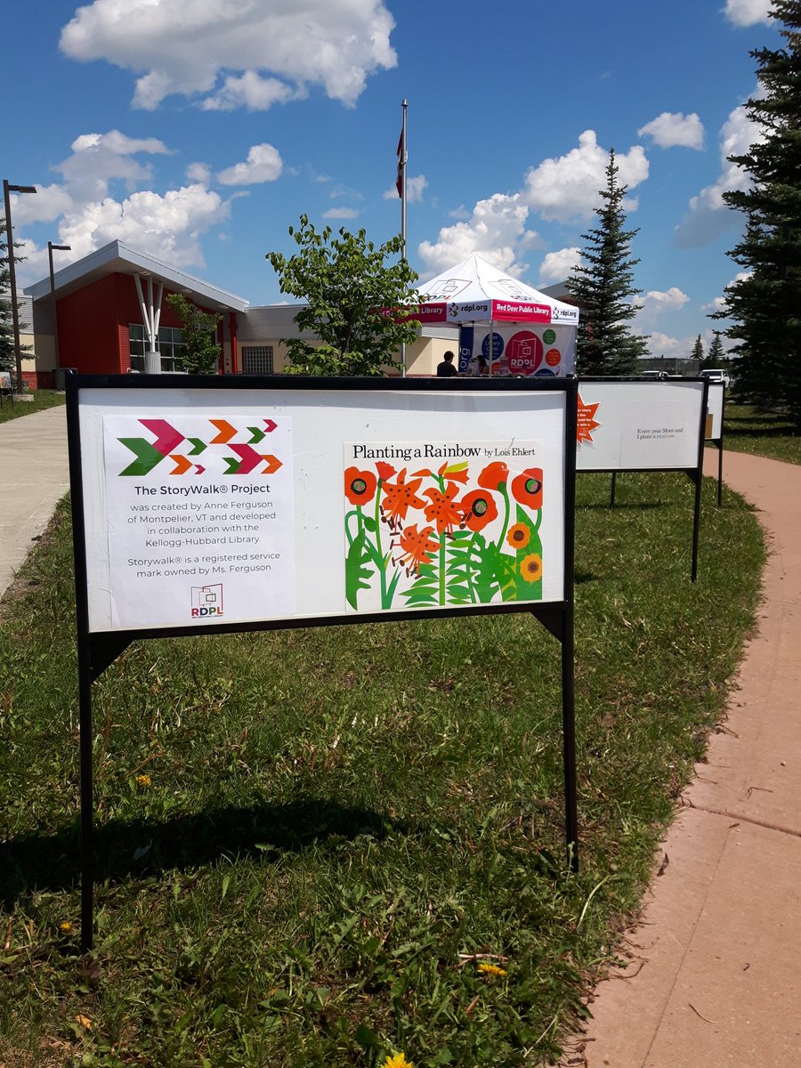 rdpl's tweet photo. Join us at the Dawe Storywalk until 3:30pm today to read Planting a Rainbow by Lois Ehlert! Plus, stop by our RDPL tent to grab a summer reading challenge sheet and enter to win our June StoryWalk prize. #RDPL #RedDeer #yqf https://t.co/uP8zTuONgW