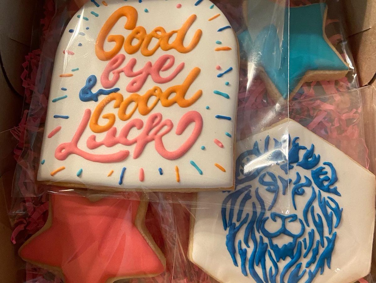 #laidlawteawiththeprincipal we had the best cookies and I even got to take some home. They were the best cookies I have ever tasted. It was hard to eat the lion 🦁 We discussed how the teachers are the best at Laidlaw. We tried to think of something we could improve 😂
