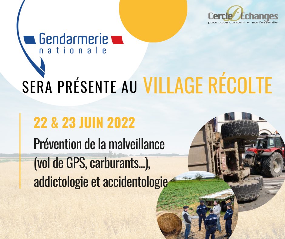 CercledEchanges's tweet image. La @Gendarmerie_027 sera présente demain et jeudi au Village Récolte !
Ce sera l&apos;occasion de parler #addictologie, #accidentologie mais aussi #prévention de la #malveillance dans les exploitations (vols de GPS, carburant...) ⚠️
Plus d’infos : fb.me/e/1uHihJthK