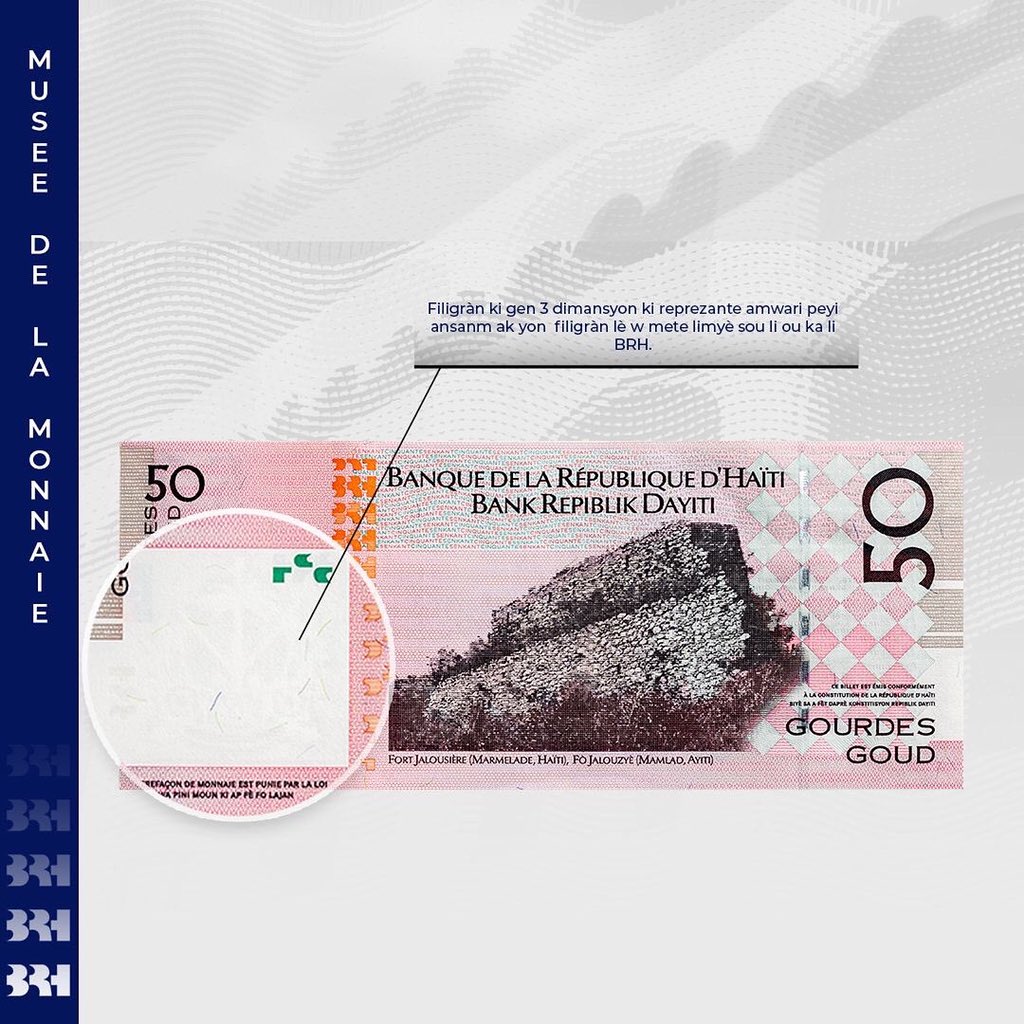BRHHaiti's tweet photo. #billetdebanquehaitien 

Nap envite w dekouvri karakteristik ak eleman sekirite biyè 50 Goud la.

#serie2004 #koleksyon2004  #idantitenasyonal #istwaAyiti  #Francoiscappoix #Ewonasyonal #muséenumismamatiquehaiti #patrimwàn #Ayiti #Mamlad #Latibonit https://t.co/vLGtgvEogm