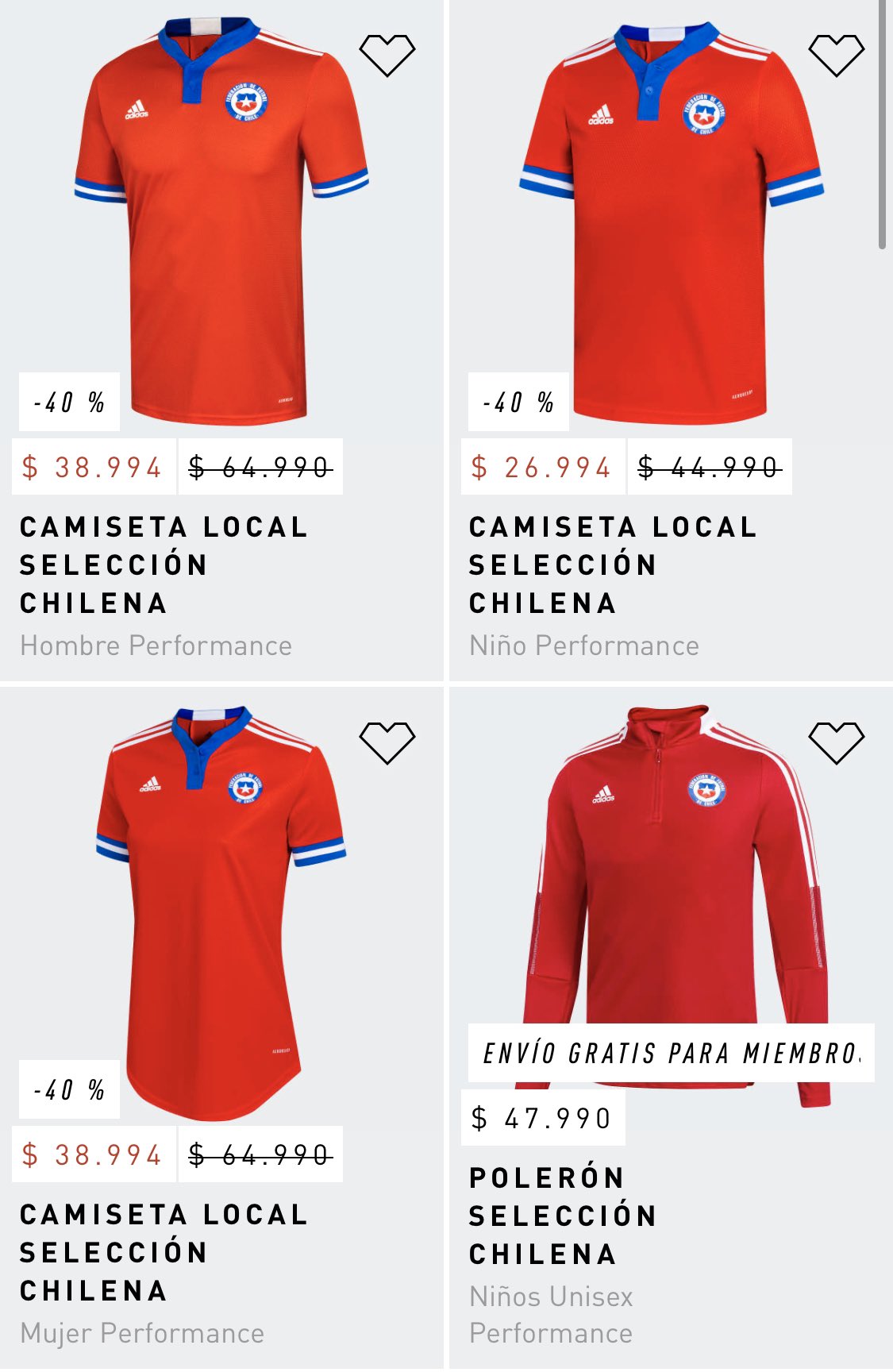 CAMISETA ADIDAS NIÑO SELECCIÓN CHILENA ROJA