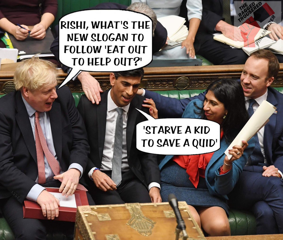 Saccaguru's tweet photo. #Carriegate  #SlapperBanks #ResignNow  
#TheDailyBoos #Truth #UniteB1 
#Boos #JohnsonOut148    #BooJohnsonOut 
#GeneralStrike #Solidarity
#Sunakout Rob the poor, feed the rich 🤬 https://t.co/eNNnd2irxJ