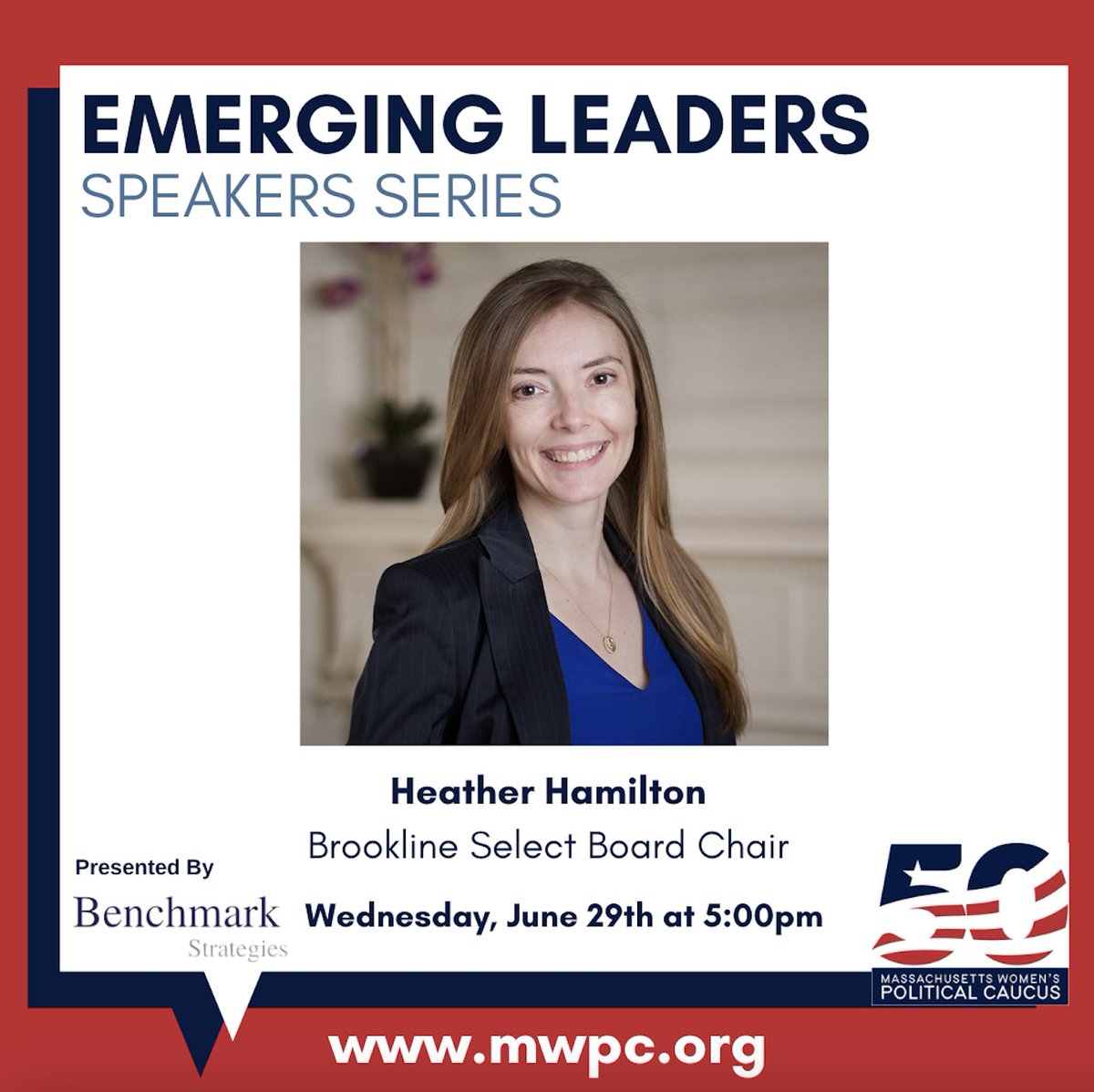 We are excited to announce the next event in our Emerging Leaders Speaker Series, presented in partnership with <a href="/BenchmarkBoston/">Benchmark Strategies</a>! Our conversations continue June 29th, when we speak to Brookline Select Board Chair Heather Hamilton. Register today: tinyurl.com/MWPCEmerging
#mapoli