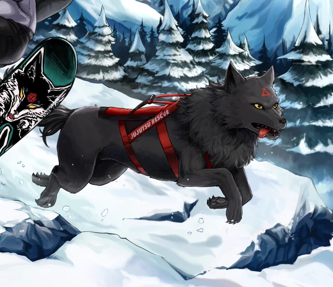 Megumi and divine doggies to the rescue 🏂 for the lovely @fireblaze1807 ! #JujutsuKaisen #megumifushiguro #jjk 