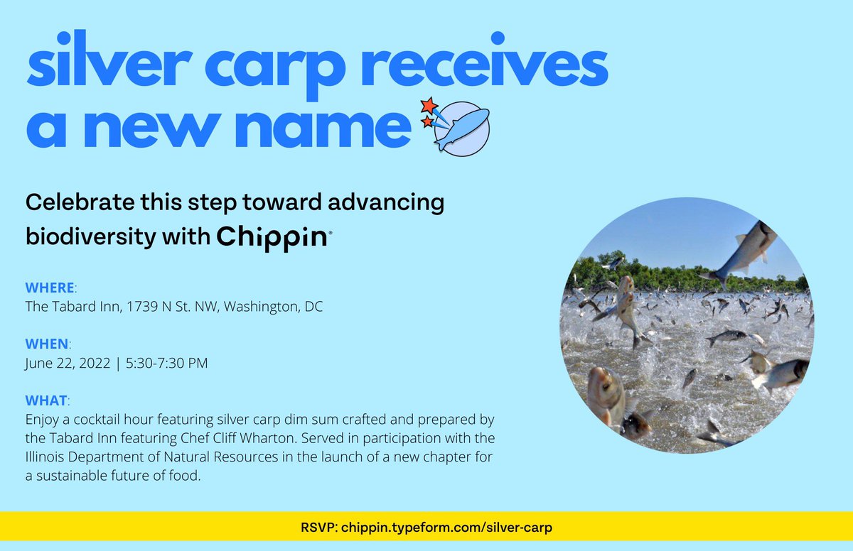Hosting a celebration *tomorrow* for the rename of invasive carp! Foodies, fisher people, and change makers: who wants to join? <a href="/DishCity/">Dish City</a> @PatrickBFort <a href="/ruthetam/">Ruth Tam</a> ? 

DM us. 💚🌎🎣