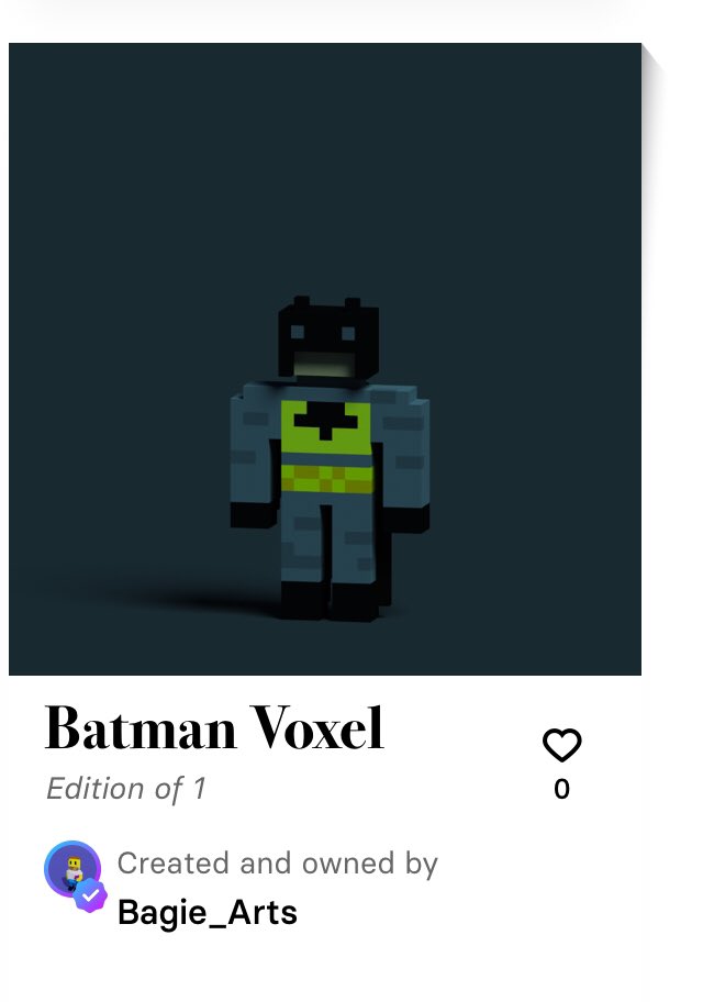 Batman voxel 
Available on NFTB Marketplace 

nftb.io/user/0xd43622a…

#NFTCommunity #NFTs #NFTCollection #NFTGiveaway <a href="/nftbmarket/">NFTb 👉🏼 PixelRealm</a> <a href="/NFTbCollections/">NFTb Collections</a> <a href="/Bashkank/">Bashkang</a> @CallmeKhan_ <a href="/BatmanJC888/">Batman888</a>