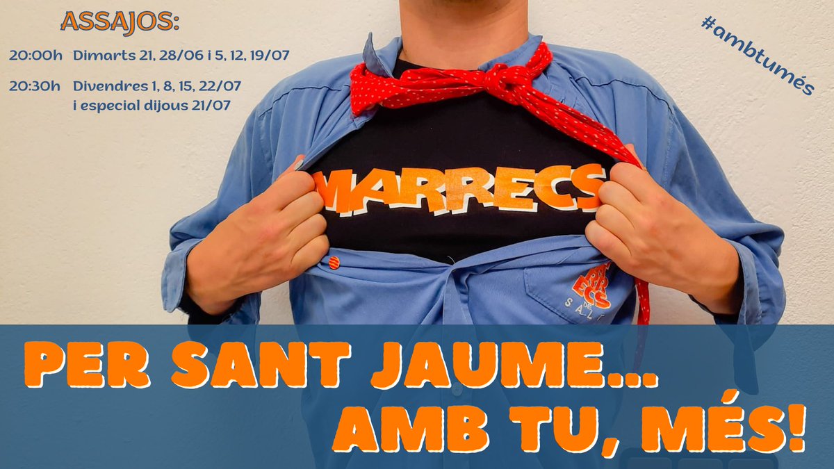 Marrecs's tweet photo. Estem a poc més d'un mes de la nostra Festa Major, i quin mes que ens espera 💙... Assajos compartits, assajos amb amics, actuacions, barraques.... I no volem fer-ho sols! Engeguem la campanya #AmbTuMés, perquè tots sumem! Preneu nota! 👇🏻 https://t.co/3IcjfJjudy
