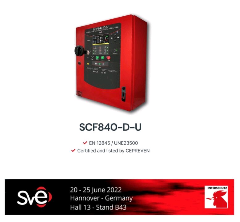 svecorp's tweet photo. New Product Alert!! ⚠️

SCF840-D-U
EN 12845 / UNE23500

Features: Diesel, Certified, Listed by @Cepreven, European Standard

Download complete brochure here:
► https://t.co/v0so6sSSus
#interschutz2022
#controlpanels #firepumps #EN12845 #CloudSystem #Manufacturer #FirepumpControl https://t.co/M2RdJOoxQD