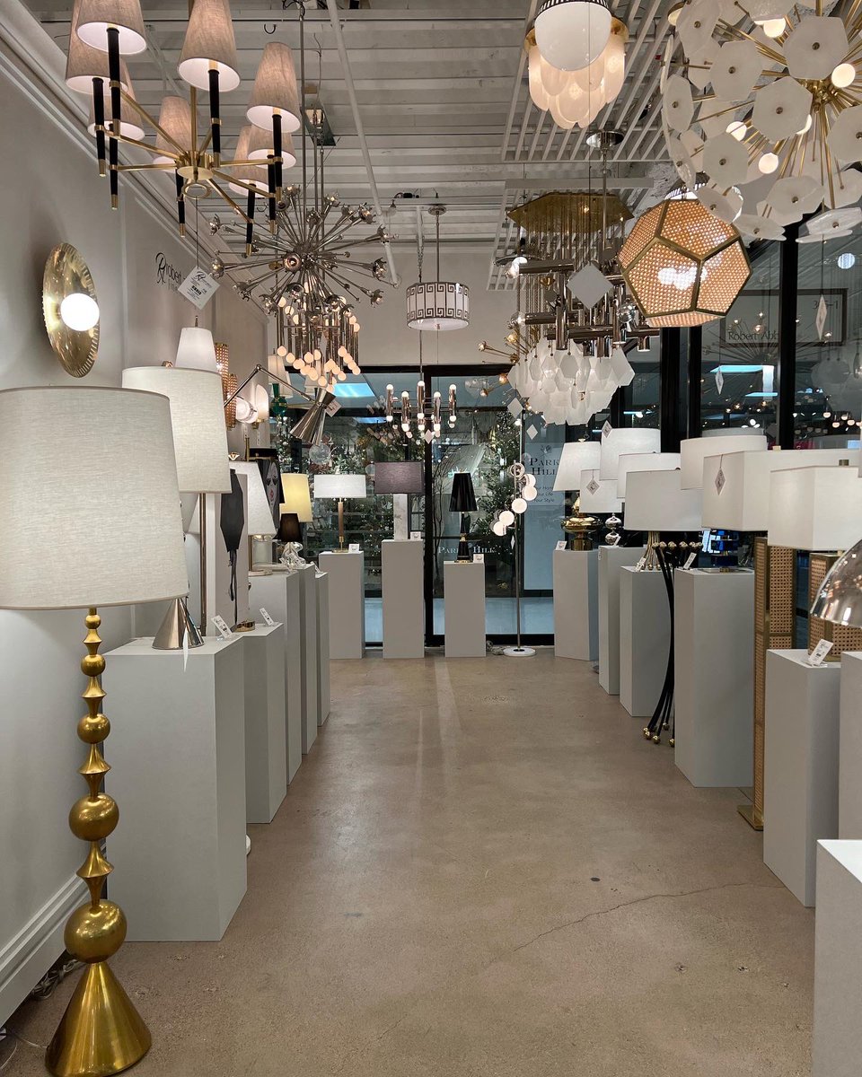 RobertAbbeyInc's tweet photo. Just a sneak peek of our showroom at Dallas Market Center! Lightovation is this week (June 22-25)! Stop by and see our beautiful selection of fine lighting in person — WTC 305-1.  #ShiningBrighter #FineLighting #RobertAbbeyInc #Lightovation #DallasMarketCenter #Showroom https://t.co/pPjaR3pyut