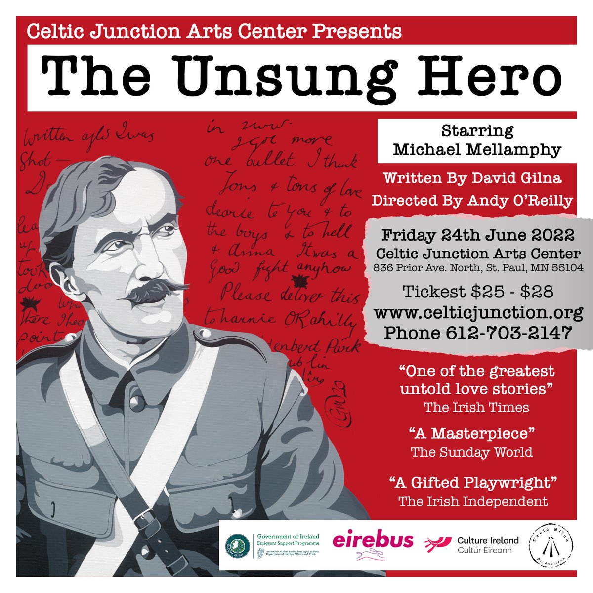 Then we jump back in time with my play 'The Unsung Hero' starring @mickmellamphy Directed by <a href="/andyoreilly87/">Andy O'Reilly</a> Join us this Friday <a href="/celticjunction/">Celtic Junction Arts Center (CJAC)</a> The Good Fight Continues <a href="/culture_ireland/">Culture_Ireland</a> After an amazing show last week at <a href="/IrishCincinnati/">Irish Heritage Center of Greater Cincinnati</a>