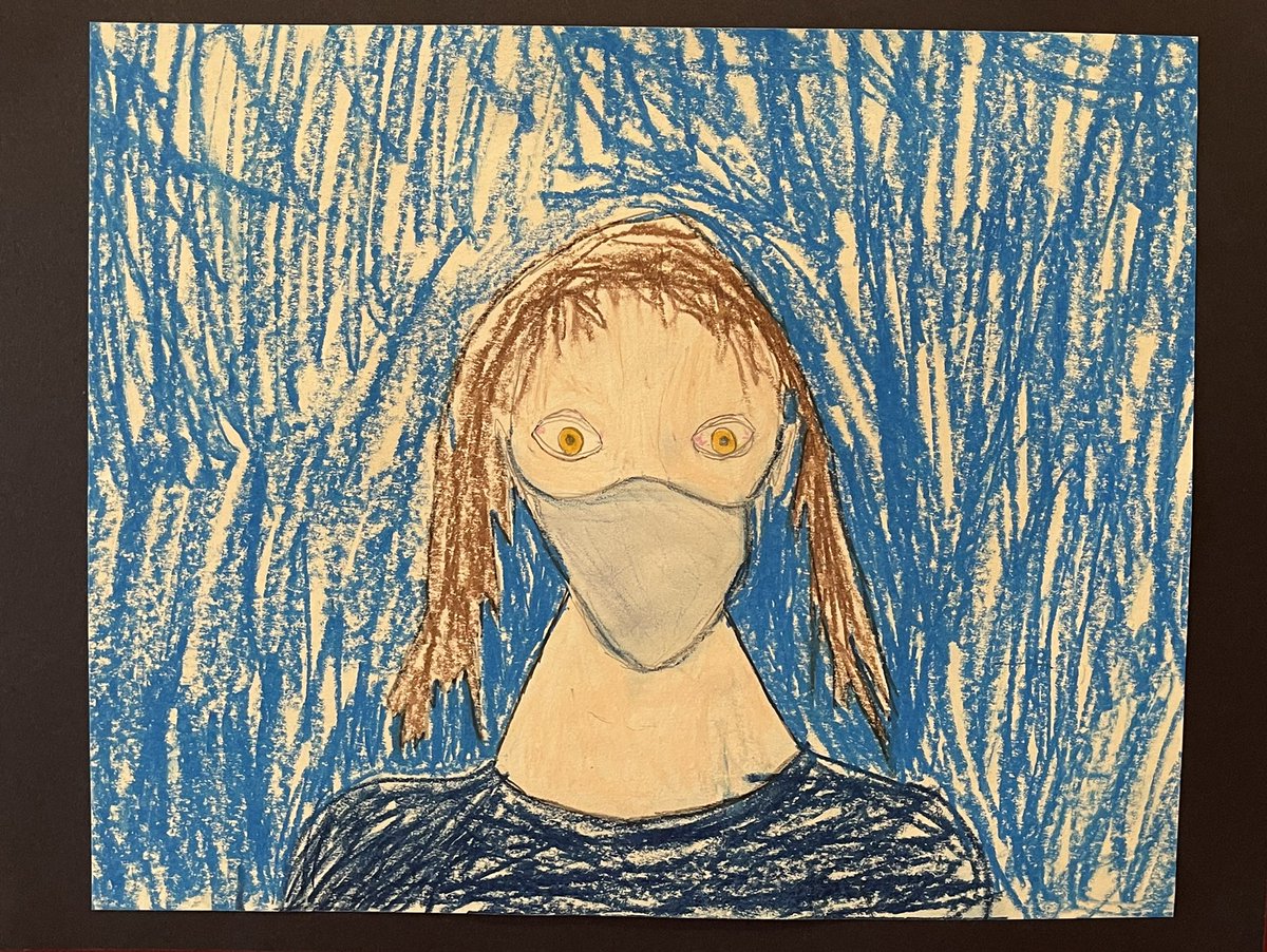 OurPandemicSAC's tweet photo. We think these self-portraits of the artists in masks are super and really reflect the confusion of the Covid-19 pandemic 

Original artwork from pupils @ForehillPrimary 

#selfportrait #ArtistOnTwitter #confusion https://t.co/uymM9NUZWL