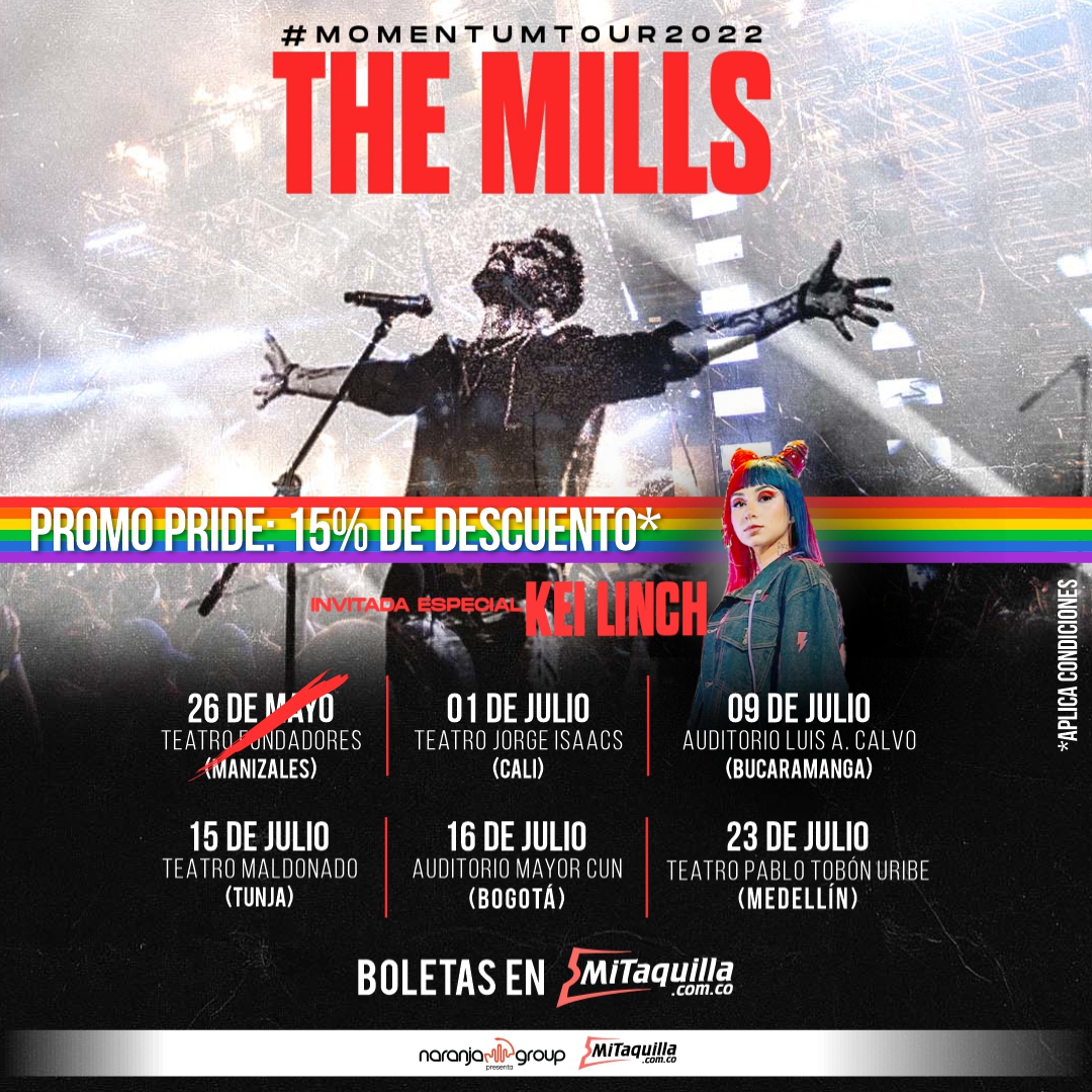 TheMillsBand's tweet photo. Nos sentimos #LibreDeSer en cada show que preparamos para ustedes! Acompáñenos en el #momentumtour2022 Con un 15% off por tiempo limitado en el mes del pride 
Vayan por sus boletas a @MitaquillaCo 👇
https://t.co/DKE56RhdFt https://t.co/N9mxQCVCcx