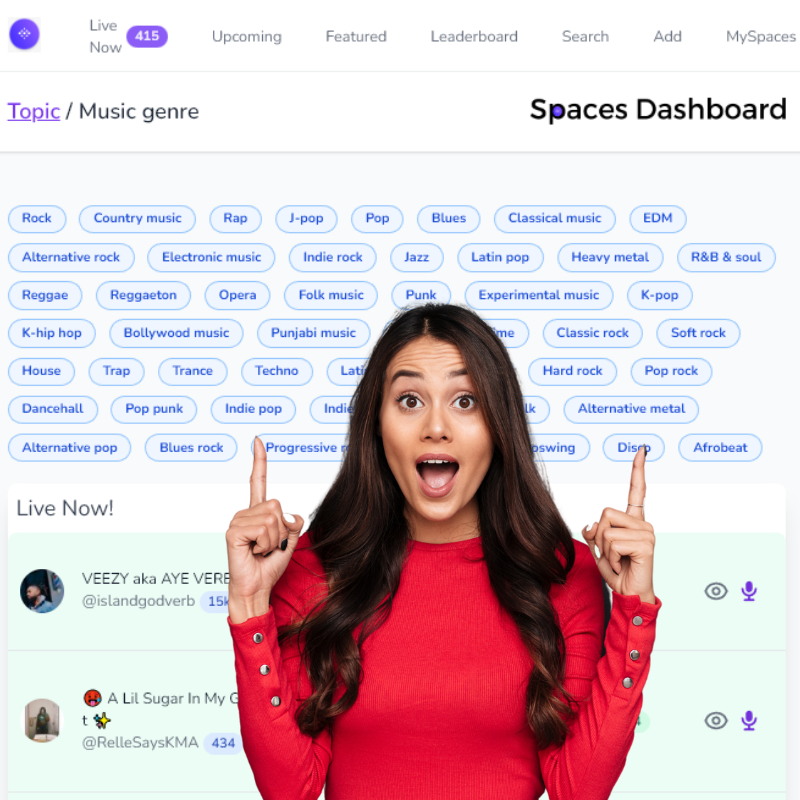 spacesdashboard's tweet photo. Tap or Click any of the #SpacesTopics in the #DiscoveryCard below to explore all the #Twitterspaces tagged using a music genre including #Classicalmusic #EDM #Alternativerock #Opera #Punk #Kpop #Bollywood #Punjabi #Grime #House
#Hiphop #Blues #Afrobeats + many many more