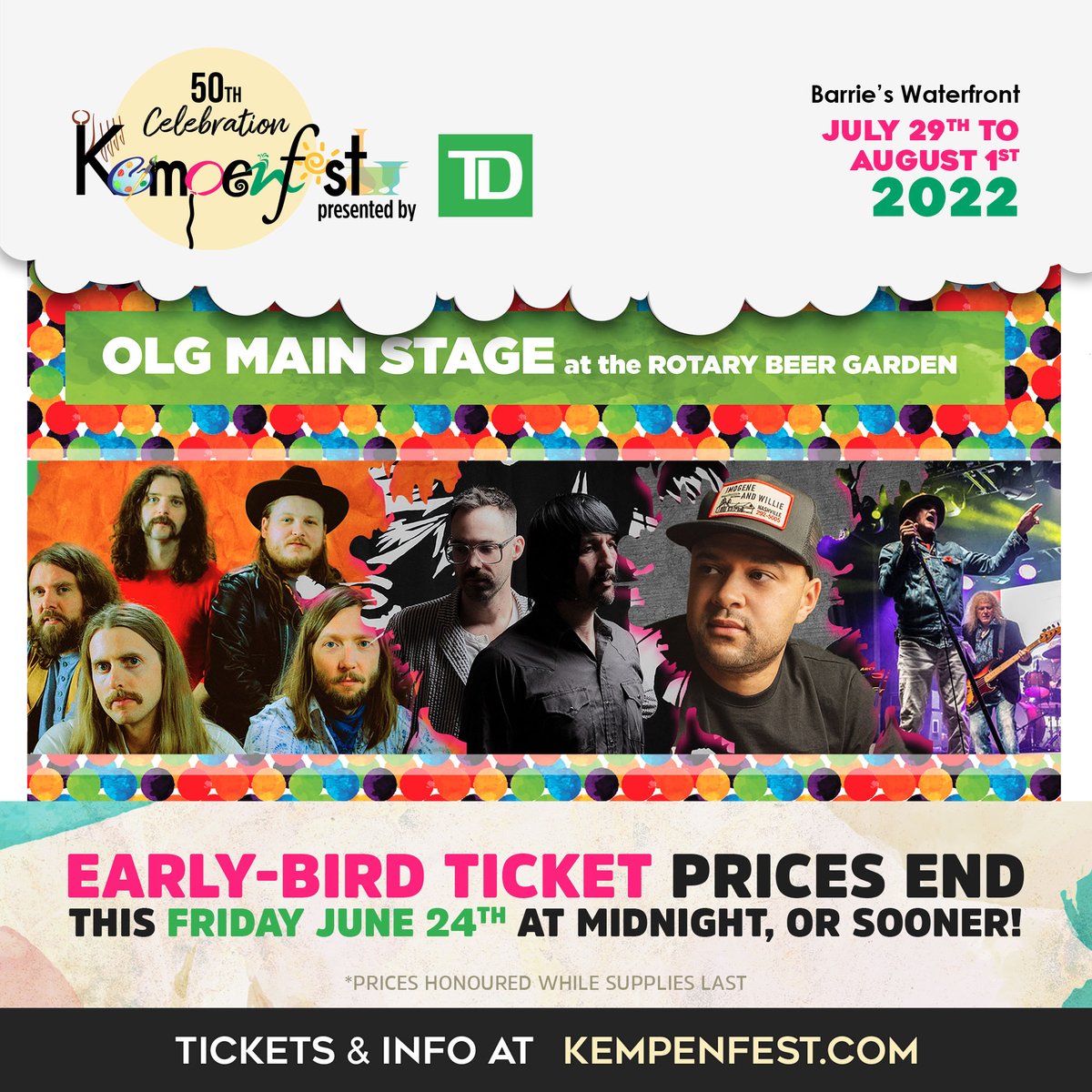 Early-Bird Ticket prices end this Friday June 24th at midnight, or sooner! Prices honoured while supplies last. 
Ticket info-> kempenfest.com/music-2/
#kempenfest #barrieontario