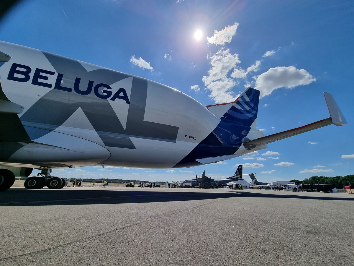 FlightIntl's tweet photo. The Beluga XL transport aircraft is one of several Airbus exhibits at #ILA22 in Berlin. #avgeek https://t.co/JeiTbqwArV