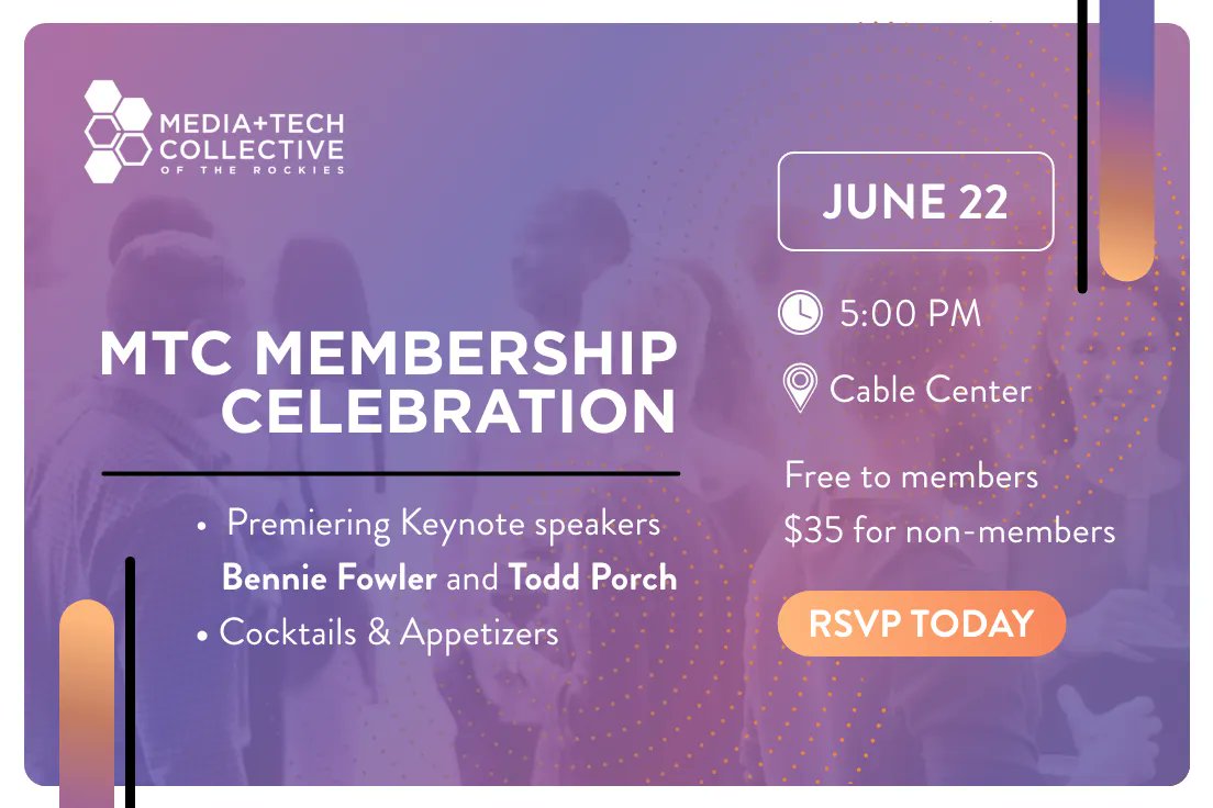 m_t_c_tweets's tweet image. Join us tomorrow for our first annual MTC Membership Mixer! It will be an evening of networking, cocktails, appetizers, raffles, and keynote speakers! We are a professional organization bringing together people in the Media &amp;amp; Tech industry. 
Register here: buff.ly/3QEMwbq