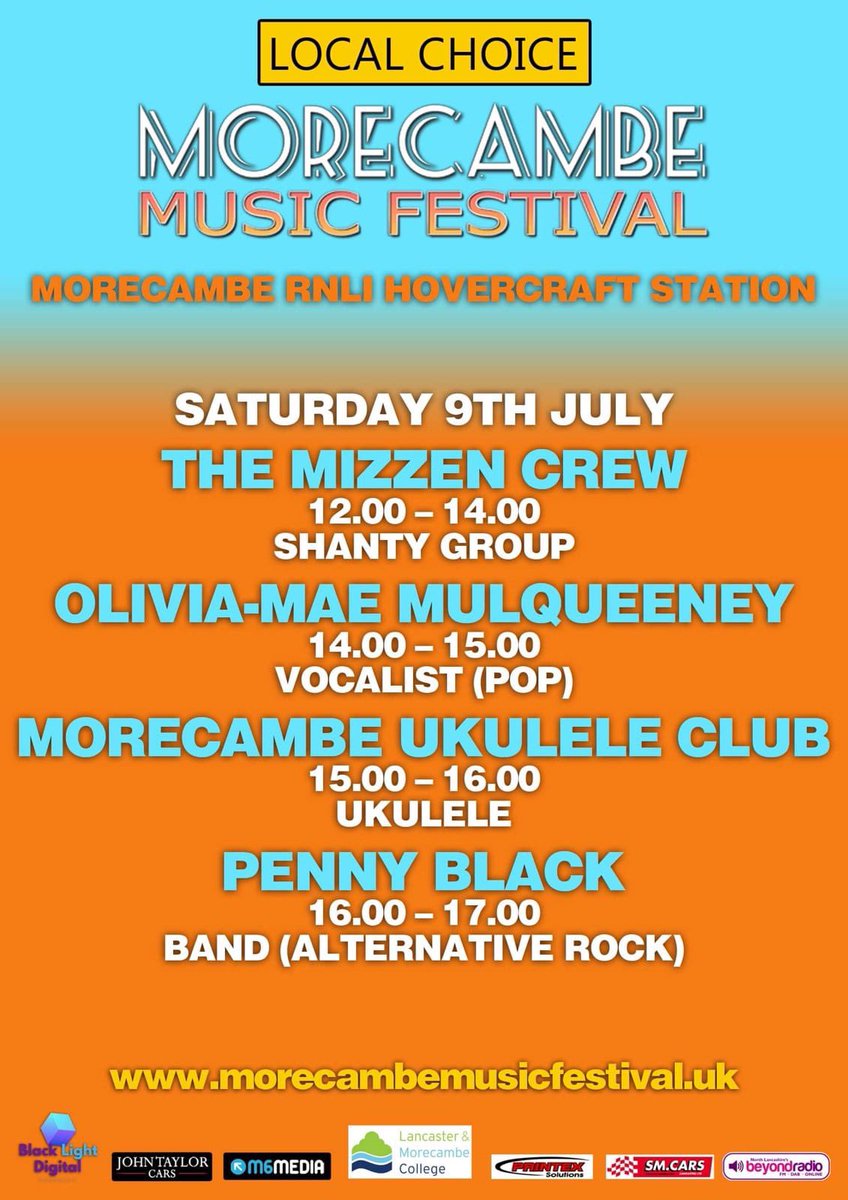 What could be better? 

Morecambe Music Festival at our lifeboat station! What a line up 🎤🎼🎹 

We can wait to see you all there!!! 

Saturday 9th July! 

morecambemusicfestival.uk 

⚓️🎼🎹🎤🧡