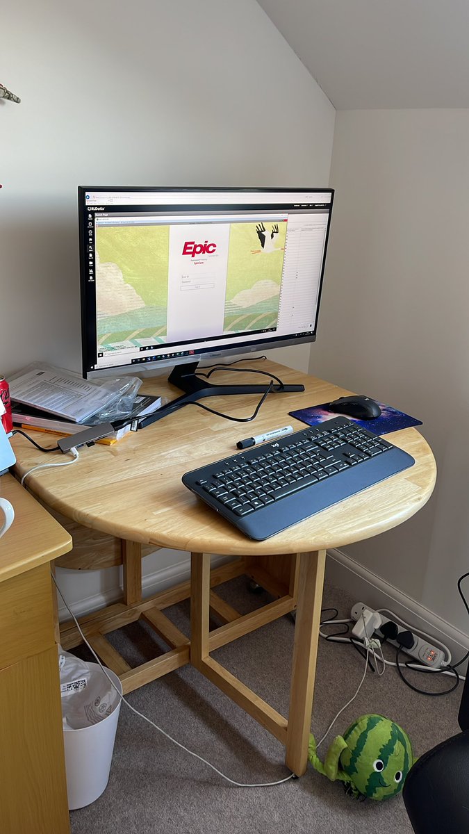 alankevern's tweet photo. Set myself up a nice remote command centre for my first remote medical examiner bank shifts on my leave … excuse the dog toys! The future is certainly EPIC! It worked really well a new era has arrived… @DigitalFHFT @FrimleyHealth https://t.co/FRzTH1HW6J