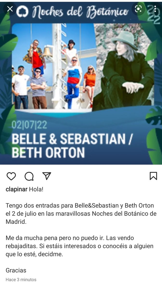 Todos deberíais ir a ver a Belle&amp;Sebastian al menos una vez en la vida. Así os lo digo

Tengo dos entradas...
<a href="/nochesbotanico/">Noches del Botánico</a>